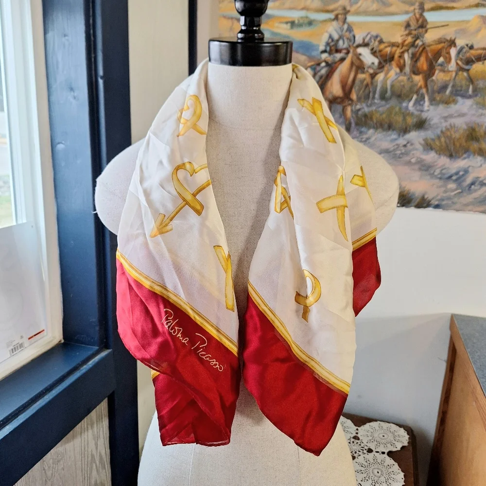 Vintage Paloma Picasso Twill Silk  ❌️,♥️, 🌟s Scarf, 34 X 33.5 Inches
